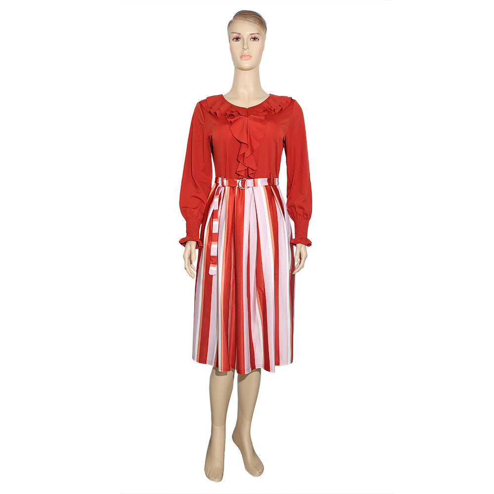 European and american cross-border e-commerce african plus size women's a-line skirt   striped flared skirt dress