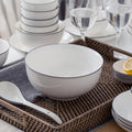 Minimalist european black line dinnerware set - ceramic plates, bowls, and dishes for hotel and home use - customizable dinnerware set