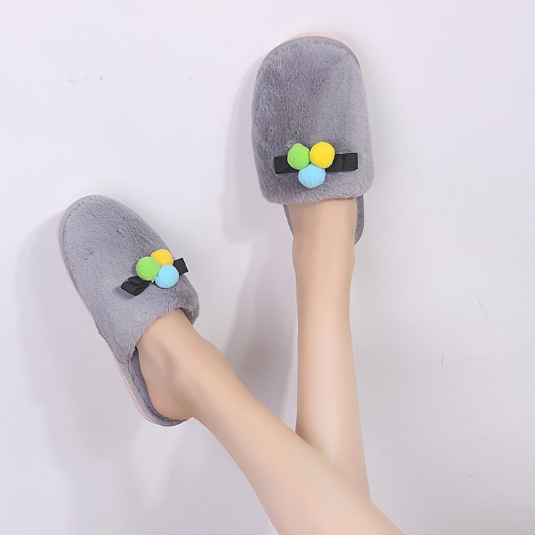 2024 fall/winter new arrivals: women's korean style minimalist cotton slippers with large bow – thickened, warm, and non-slip