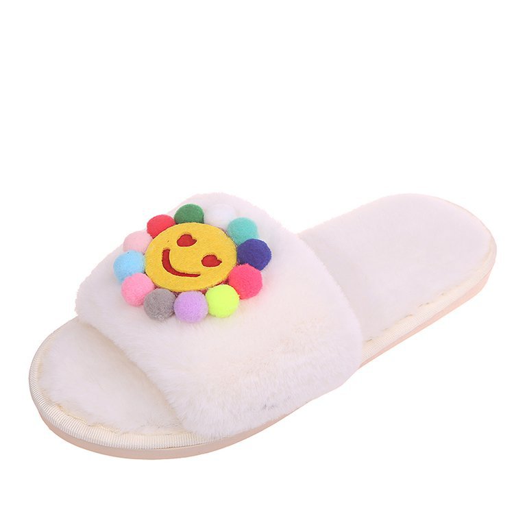 Korean designer cartoon plush home slippers - women's cute macaron warm cotton slippers - smiley face slippers