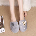 Korean style floral plush closed-toe slippers - women's comfortable, durable, indoor pearl home slippers