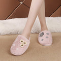 Korean style floral plush closed-toe slippers - women's comfortable, durable, indoor pearl home slippers