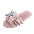 Factory direct women's fuzzy slippers - new autumn/winter collection: fabric flower design, korean style, plush, warm, indoor/outdoor wear