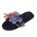 Factory direct women's fuzzy slippers - new autumn/winter collection: fabric flower design, korean style, plush, warm, indoor/outdoor wear