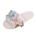 Factory direct women's fuzzy slippers - new autumn/winter collection: fabric flower design, korean style, plush, warm, indoor/outdoor wear