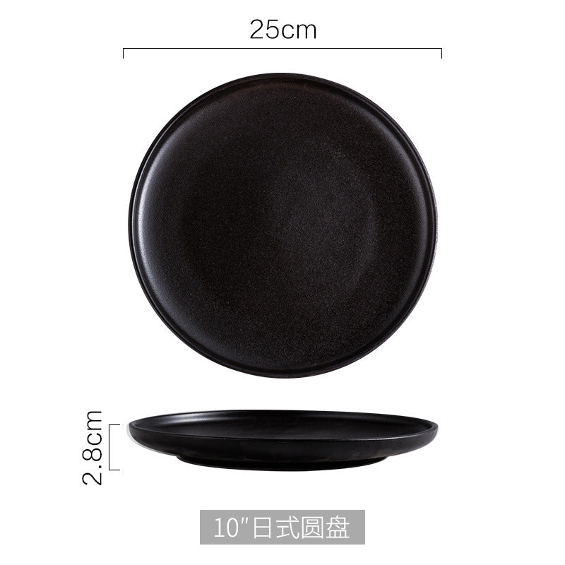 Ceramic frosted steak plate - flat bottom, rimmed, flat plate - western restaurant & hotel tableware, shallow plate for home use