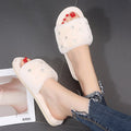 Factory direct 2024 autumn/winter new korean style pearl fuzzy slippers women's home flat indoor slippers wholesale