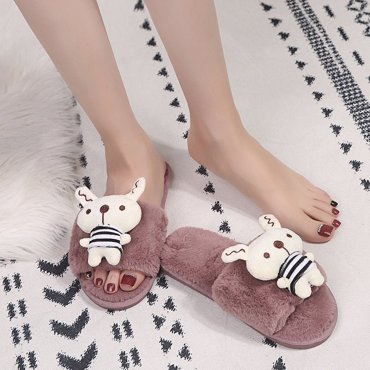 Winternew arrival women's cotton slippers rabbit family warm cartoon stuffed slippers one piece drop shipping indoor slippers
