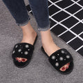 Winternew arrival rhinestone fur slippers women's indoor home flatsheattech open toe one-piece stuffed slippers floor mops