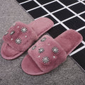 Winternew arrival rhinestone fur slippers women's indoor home flatsheattech open toe one-piece stuffed slippers floor mops