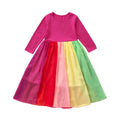Best sellingexport children's skirt autumn winterlong sleeves rainbow mesh dress girls rainbow printing princess dress