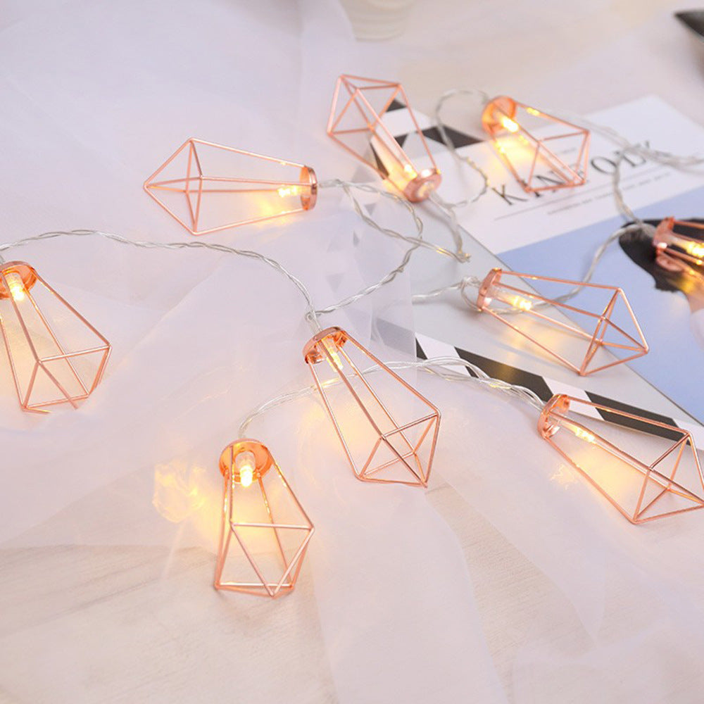 Cross-border new product 3 meters 20LED wrought iron diamond light string, water drop geometric small lantern Christmas decorative battery light