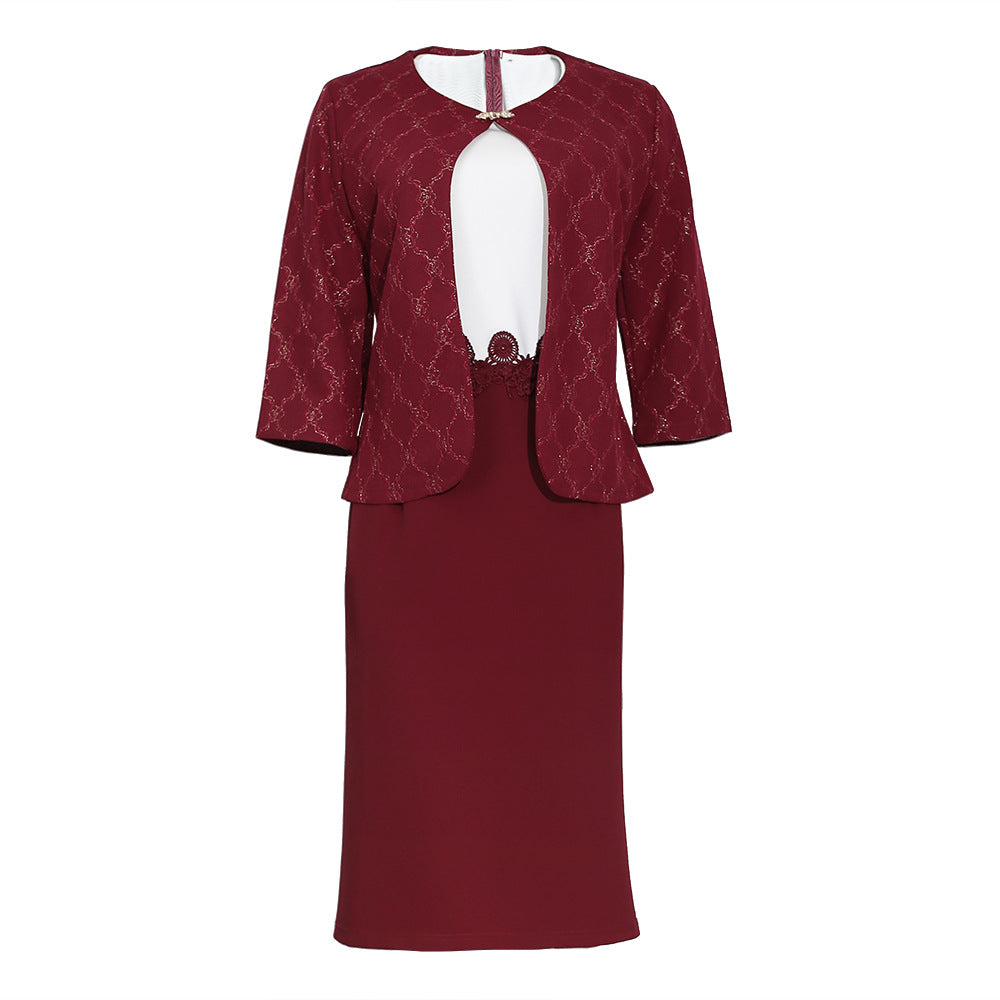 supply of foreign trade african plus size women's clothing   butterfly buckle outwear two-piece suit dress