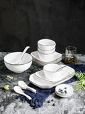 Japanese-style dinnerware set: nordic minimalist hand-painted black rim ceramic bowls and plates for home use - perfect for serving meals and rice