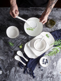 Japanese-style dinnerware set: nordic minimalist hand-painted black rim ceramic bowls and plates for home use - perfect for serving meals and rice