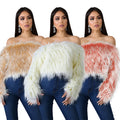 Wish independent station  hot selling european and american women's clothing sexy one shoulder gradient color anti-long fur short tops