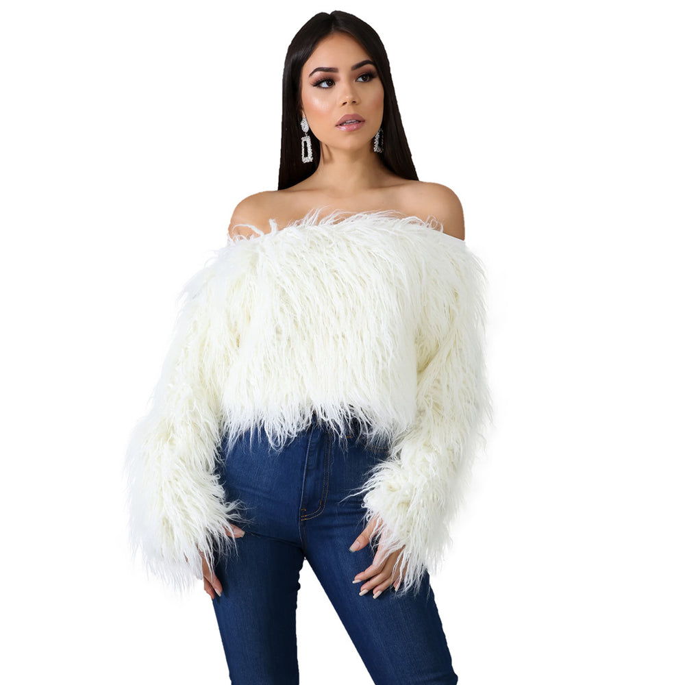 Wish independent station  hot selling european and american women's clothing sexy one shoulder gradient color anti-long fur short tops