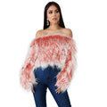 Wish independent station  hot selling european and american women's clothing sexy one shoulder gradient color anti-long fur short tops