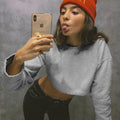 European and american  women's fashion new arrival: solid color, loose fit, slimming, cropped basic long sleeve lightweight sweatshirt jacket - in stock