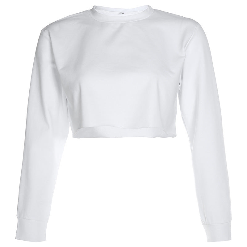 European and american  women's fashion new arrival: solid color, loose fit, slimming, cropped basic long sleeve lightweight sweatshirt jacket - in stock