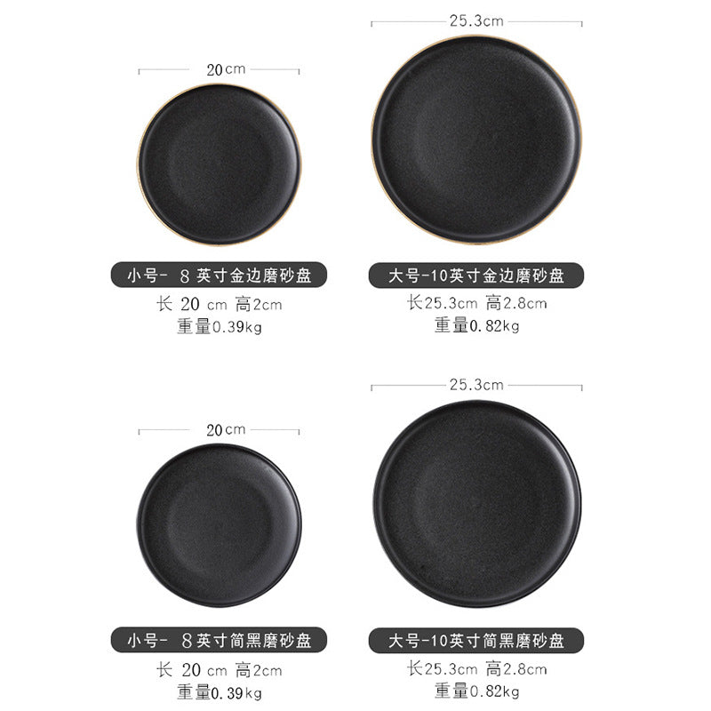 Ceramic dinnerware black matte gold rim steak plate high-end hotel home western dinner plate salad plate dish