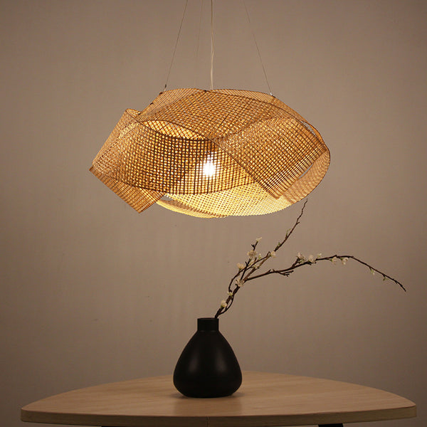 Creative personalized chandelier special-shaped handmade bamboo weaving lamp tea room homestay hall bird's nest art decorative lamp rattan art lamp