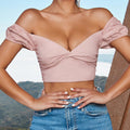 2025 fashion new arrival cross-border ebay independent station women's pure colorv neck chest-wrapped silm navel-baring t-shirt in stock short sleeves