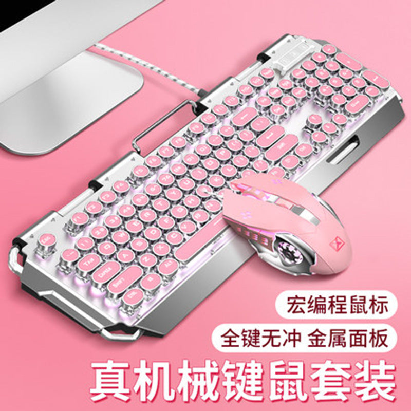 Xinmeng x10 steampunk keyboard cute pink true mechanical keyboard blue switch gaming desktop computer for girls