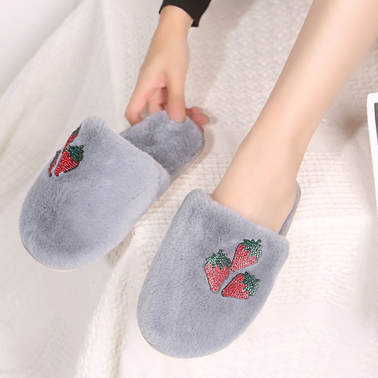 Winter fruit cotton slippers floor slippers women's stylish internet celebrity rhinestone home slippers k-stylestuffed indoor shoes women