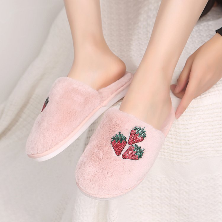 Winter fruit cotton slippers floor slippers women's stylish internet celebrity rhinestone home slippers k-stylestuffed indoor shoes women