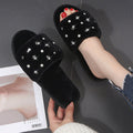 Factory direct 2024 autumn/winter new korean style pearl fuzzy slippers women's home flat indoor slippers wholesale