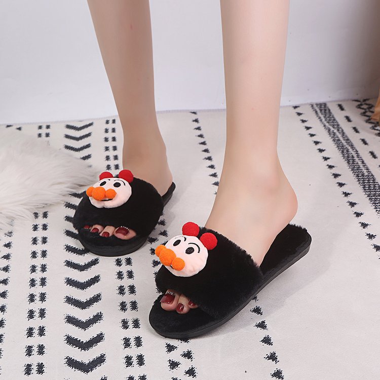Cartoon kids' fuzzy slippers - unisex, parent-child, indoor, flat, warm, open-toe, plush slippers for autumn and winter