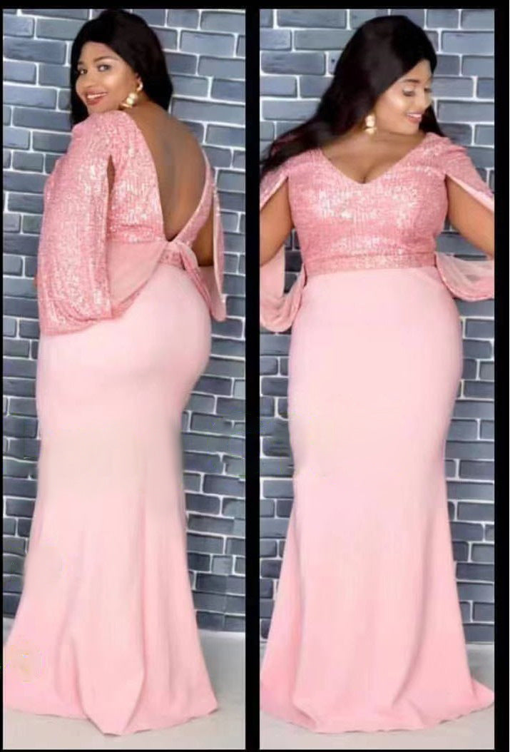sourcing: african plus-size women's clothing - christmas party evening gown, sequin & beaded v-neck maxi dress