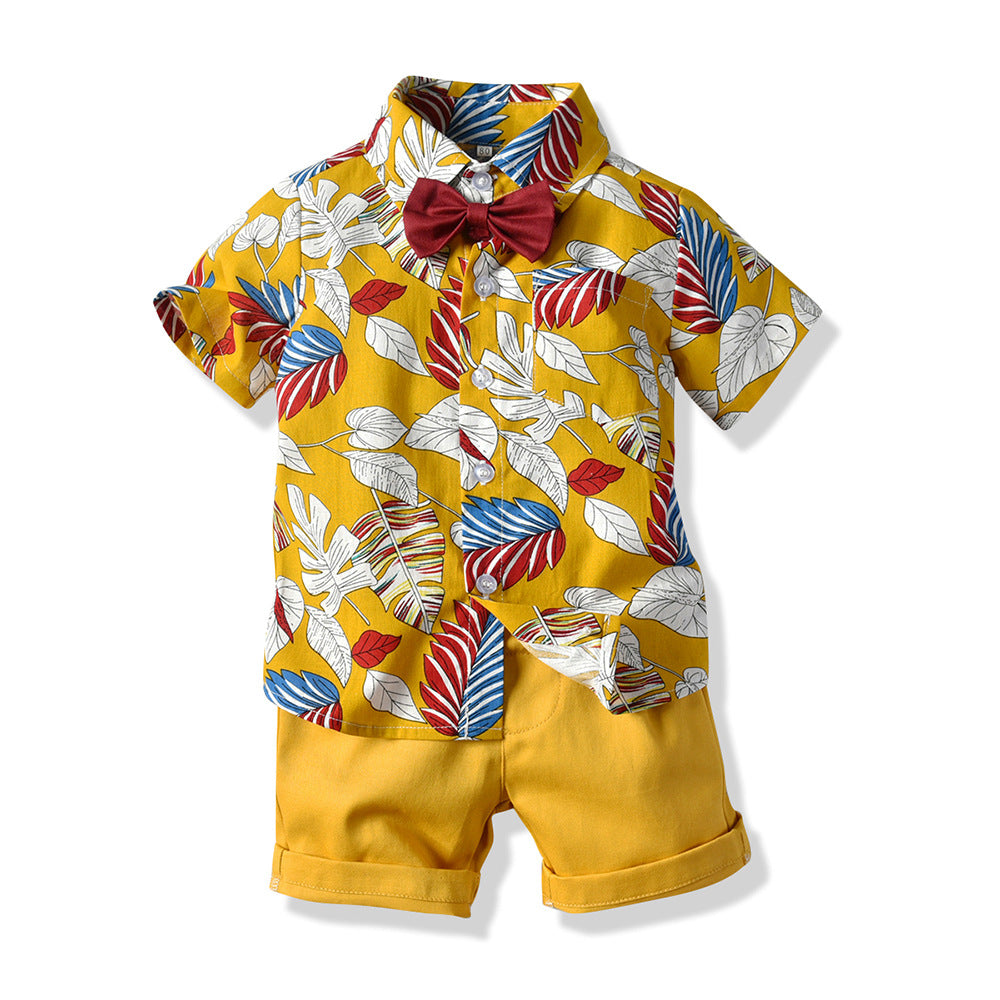 Export children's clothing boys shirt beach style vacation floral shirt short-sleeved hawaiian boys shirt children's clothing kidssuit