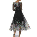 summer new arrivals: european and american style women's printed sexy hollow-out slim-fit long sleeve dress with lace and flared skirt