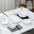 Minimalist european black line dinnerware set - ceramic plates, bowls, and dishes for hotel and home use - customizable dinnerware set