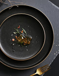 Ceramic dinnerware black matte gold rim steak plate high-end hotel home western dinner plate salad plate dish