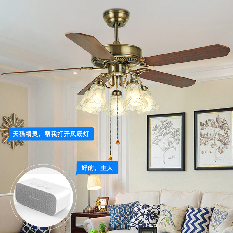 Traditional household living room chandelier electric fan integrated bedroom study intelligent frequency conversion dining room led fan light
