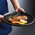 Ceramic frosted steak plate - flat bottom, rimmed, flat plate - western restaurant & hotel tableware, shallow plate for home use