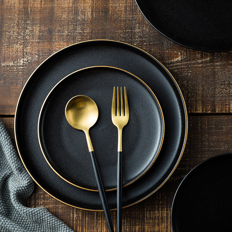 Ceramic frosted steak plate - flat bottom, rimmed, flat plate - western restaurant & hotel tableware, shallow plate for home use