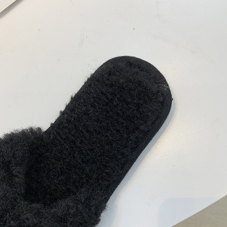 direct supply from manufacturers, wholesale new fuzzy slippers, korean style flip-flops, home wear thickened flat-bottomed plush slippers for women