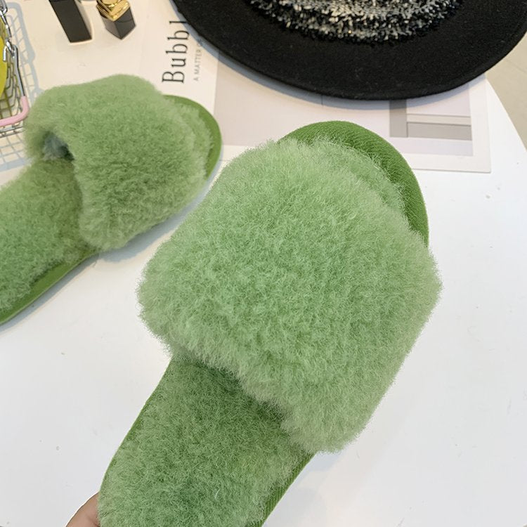 direct supply from manufacturers, wholesale new fuzzy slippers, korean style flip-flops, home wear thickened flat-bottomed plush slippers for women