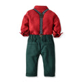 Autum children's clothing boys multi-color shirt suspenders two-piece set christmas suit source