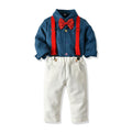 Autum children's clothing boys multi-color shirt suspenders two-piece set christmas suit source