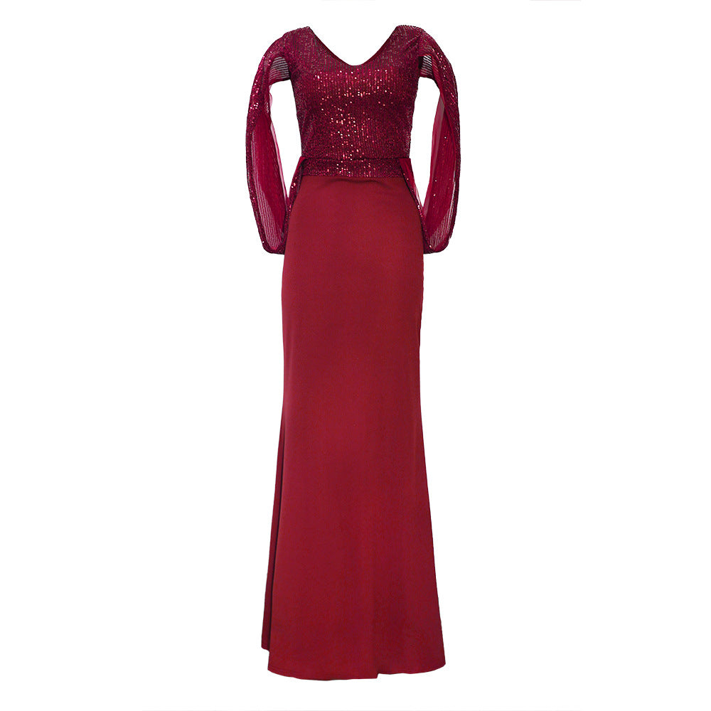 sourcing: african plus-size women's clothing - christmas party evening gown, sequin & beaded v-neck maxi dress