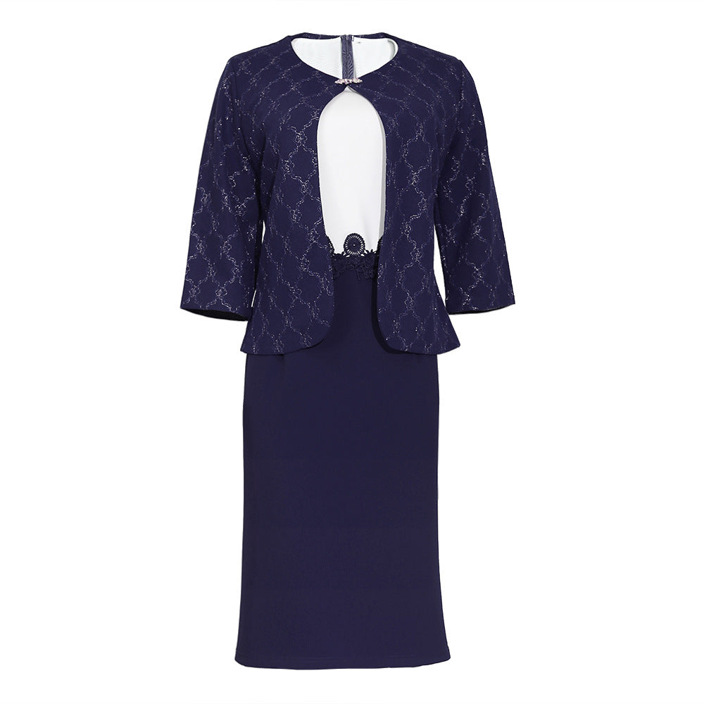 supply of foreign trade african plus size women's clothing   butterfly buckle outwear two-piece suit dress