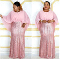 Kayat cross-border supply: african women's clothing - heavily beaded sequin patchwork chiffon batwing sleeve evening gown dress