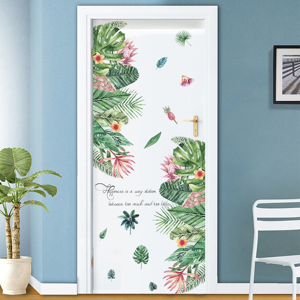 Wall stickers tropical plants living room bedroom warm door Nordic wall decoration stickers smiling flower cover waterproof stickers