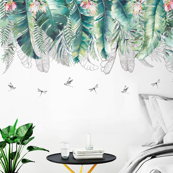 Wall stickers, tropical leaves, literary and fresh living room, bedroom, Nordic stickers, plant skirting, top corner decoration, quaint