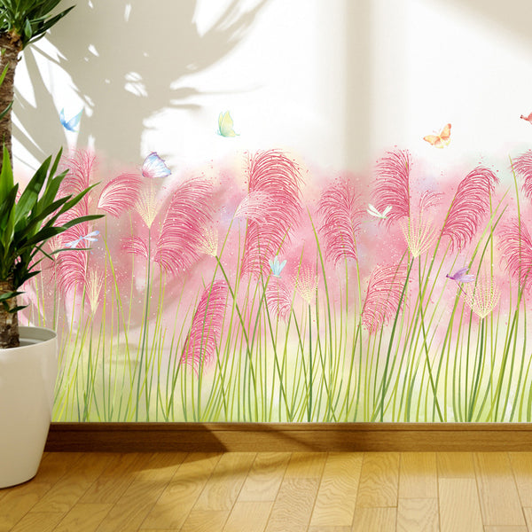 Wall sticker plant dream pink girl heart ins bedroom skirting sticker dormitory wall decoration painting Internet celebrity grass
